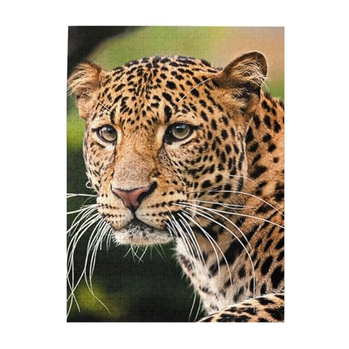Puzzle mit Leopardenmuster, 500 Teile, Holz-Fotopuzzle, personalisiertes Puzzle für Erwachsene, Familienspiel, 38 x 52 cm von ZaKhs