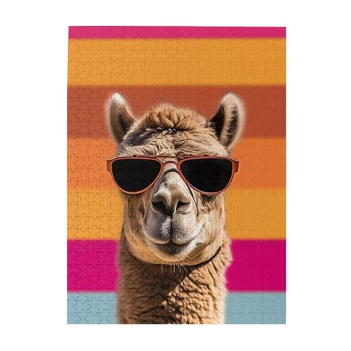 Puzzle mit Sonnenbrille, Motiv: Kamel mit Sonnenbrille, 500 Teile, Holz-Fotopuzzle, personalisiertes Puzzle für Erwachsene, Familienspiel, 38 x 52 cm von ZaKhs