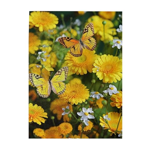Puzzle mit gelbem Schmetterlingsdruck, 500 Teile, Holz-Fotopuzzle, personalisiertes Puzzle für Erwachsene, Familienspiel, 38 x 52 cm von ZaKhs