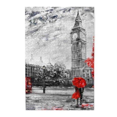 Red London Street Print Jigsaw Puzzle 1000 Teile Holzpuzzle Personalisiertes Puzzle Familienspiel von ZaKhs