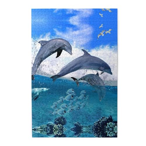 Springender Delfin-Druck, Puzzle, 1000 Teile, Holzpuzzle, personalisiertes Puzzle, Familienspiel von ZaKhs