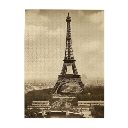 Vintage Paris Eiffelturm-Druck-Puzzle, 500 Teile, Holz-Fotopuzzle, personalisiertes Puzzle für Erwachsene, Familienspiel, 38 x 52 cm von ZaKhs