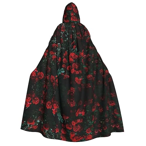 ZaKhs Roter und schwarzer Rosen-Aufdruck, Kapuzenumhang für Damen, Umhang Zauberer, Tunika, Halloween, Cosplay, Kostüm, Umhang für Party von ZaKhs