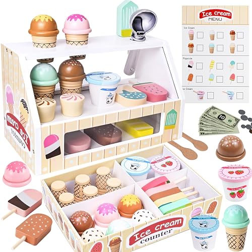 Zabatoco Eisdiele Kinder Holz, 38 Stück Kinderküche Zubehör, EIS Spielzeug für Kinder, Holzspielzeug ab 3 Jahre, Jungen und Mädchen Kinderspielzeug für Weihnachten zur Förderung der Kreativität Zabatoco Eisdiele Kinder Holz, 38 Stück Kinderküche Zubehör, EIS Spielzeug für Kinder, Holzspielzeug ab 3 Jahre, Jungen und Mädchen Kinderspielzeug für Weihnachten zur Förderung der Kreativität von Zabatoco