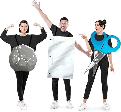 Rock Paper Scissors Costume, Family Halloween Costume for 3-4 People, Funny Trio Group Costume, Three Person Halloween Costume von Zadin