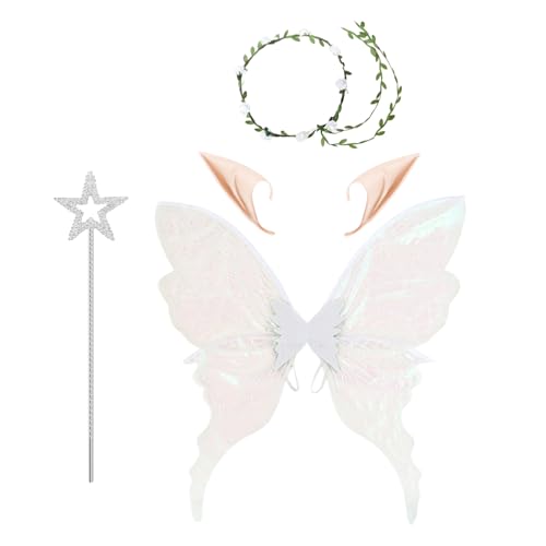 Zahoken Feenflügel Kostüm Für Damen,Schmetterlingskostüm Flügel Für Halloween | Elastische Verkleidungs-Accessoires Mit Blumenhaarreif Für Kinder Und Erwachsene von Zahoken