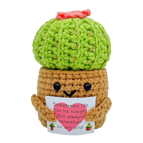 Zahoken Häkkelpuppe Deko | Positive Häkelpuppe Kaktus Topf Form - Weiches Garn Strick Deko Mit Karte Für Schreibtisch Wohnzimmer Esstisch Nächte von Zahoken
