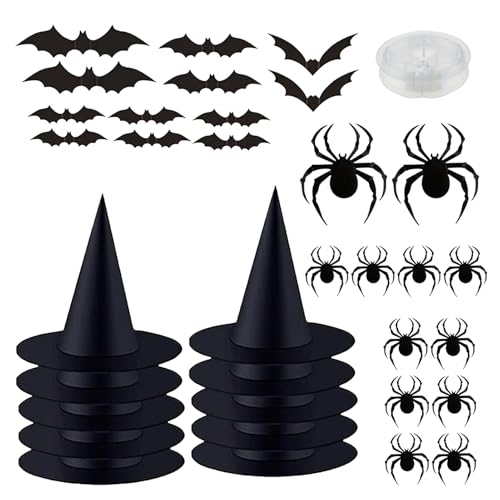 Zahoken Hexenhut - Hexenhüte Halloween Deko,Mit Spinnen Aufklebern Für Kostüm Requisiten Zimmer Flur Vordereingang Tür Garten Baum Dekoration von Zahoken