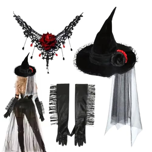 Zahoken Schwarzer Hexenhut,Spitzen Zauberer Kostüm | Kostümzubehör Outfit Cosplay Deko Zuhause Eingangsbereich Geister Maskerade von Zahoken