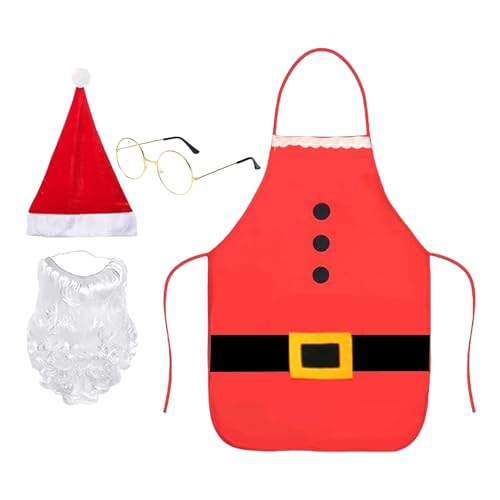 Zahoken Weihnachtsmann Kostüm Für Herren | Weihnachts Schürze Bart Set | Weihnachts Verkleidung Hut Schürze Bart Brille | Kostüm Anzug Für Damen Herren Erwachsene Cosplay Party von Zahoken