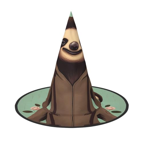 Zaixiansj Halloween-Hexenhut, Cartoon-Faultier-Druck, Kostüm, Kopfbedeckung, Erwachsene, gruseliger Hut, Festival-Kopfbedeckung von Zaixiansj
