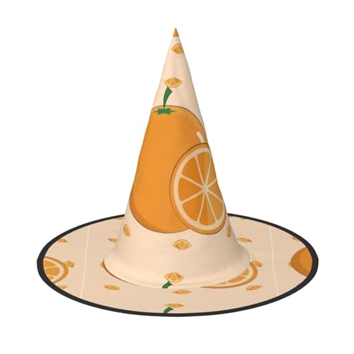 Zaixiansj Halloween-Hexenhut, Cartoon-Motiv, frisches orangefarbenes Muster, Kopfbedeckung, für Erwachsene, gruseliger Hut, Festival-Kopfbedeckung von Zaixiansj