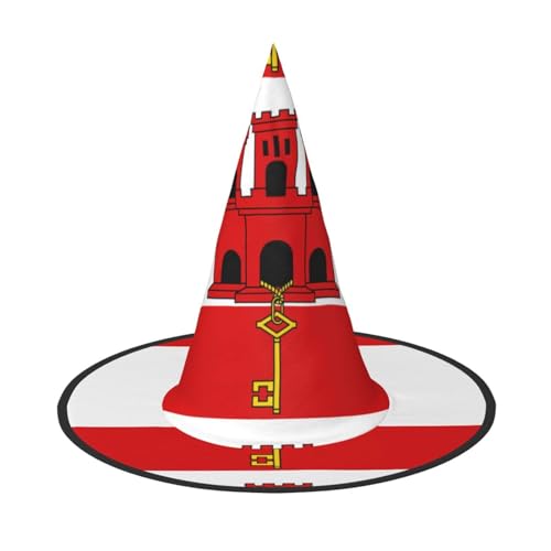 Zaixiansj Halloween-Hexenhut, Flagge von Gibraltar, Kopfbedeckung, gruseliger Hut für Erwachsene, Festival-Kopfbedeckung von Zaixiansj