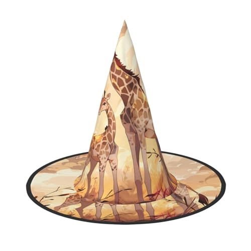 Zaixiansj Halloween-Hexenhut, Giraffe, Mutter- und Kind-Druck, Kostüm, Kopfbedeckung, Erwachsene, gruseliger Hut, Festival-Kopfbedeckung von Zaixiansj