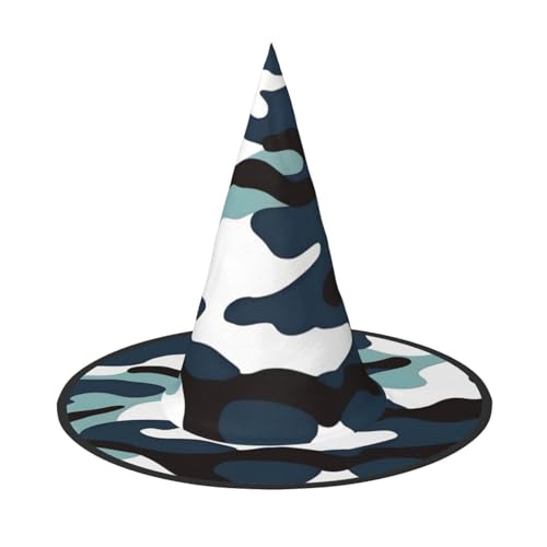 Zaixiansj Halloween-Hexenhut, Marine-Camouflage-Druck, Kostüm, Kopfbedeckung, Erwachsene, gruseliger Hut, Festival-Kopfbedeckung von Zaixiansj