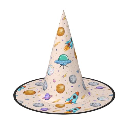 Zaixiansj Halloween-Hexenhut, Raketenschiff und Planeten, Kopfbedeckung, gruseliger Hut für Erwachsene, Festival-Kopfbedeckung Zaixiansj Halloween-Hexenhut, Raketenschiff und Planeten, Kopfbedeckung, gruseliger Hut für Erwachsene, Festival-Kopfbedeckung von Zaixiansj