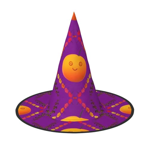Zaixiansj Halloween-Hexenhut, Smiley-Orangen-Druck, Kostüm, Kopfbedeckung, Erwachsene, gruseliger Hut, Festival-Kopfbedeckung von Zaixiansj