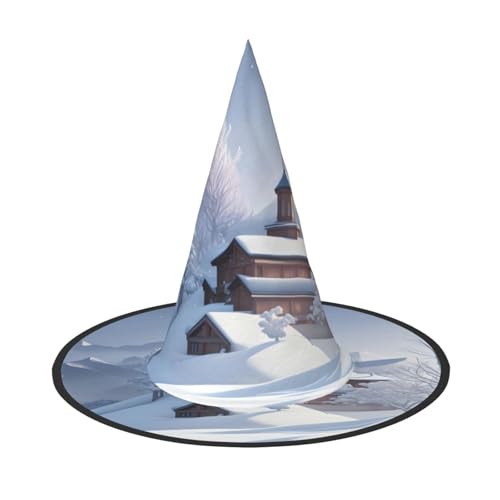 Zaixiansj Halloween-Hexenhut, Winterlandschaft, Druck, Kostüm, Kopfbedeckung, Erwachsene, gruseliger Hut, Festival-Kopfbedeckung von Zaixiansj