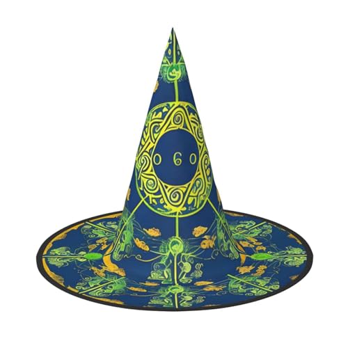 Zaixiansj Halloween-Hexenhut, Yin-Yang-Totem-Druck, Kopfbedeckung, Erwachsene, gruseliger Hut, Festival-Kopfbedeckung von Zaixiansj