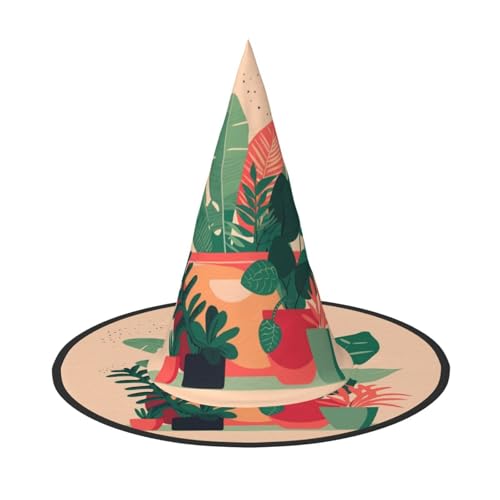 Zaixiansj Halloween-Hexenhut, bunt, grüner Pflanzendruck, Kostüm, Kopfbedeckung, Erwachsene, gruseliger Hut, Festival-Kopfbedeckung von Zaixiansj