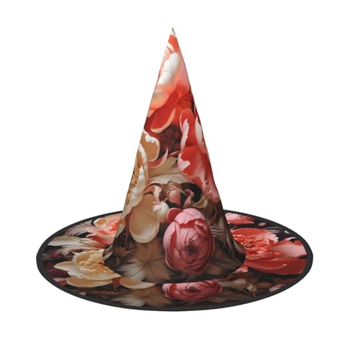 Zaixiansj Halloween-Hexenhut, bunte Pfingstrosen, Kopfbedeckung, Erwachsene, gruseliger Hut, Festival-Kopfbedeckung von Zaixiansj