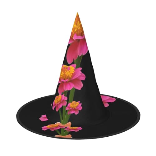 Zaixiansj Halloween-Hexenhut, feine Blätter, Chrysanthemen-Druck, Kostüm, Kopfbedeckung, Erwachsene, gruseliger Hut, Festival-Kopfbedeckung von Zaixiansj