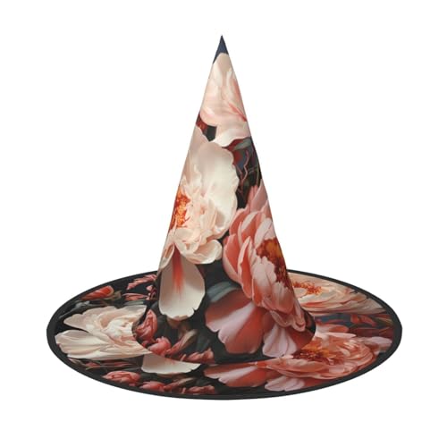 Zaixiansj Halloween-Hexenhut, hellweiße Pfingstrosen, Kopfbedeckung, Erwachsene, gruseliger Hut, Festival-Kopfbedeckung von Zaixiansj