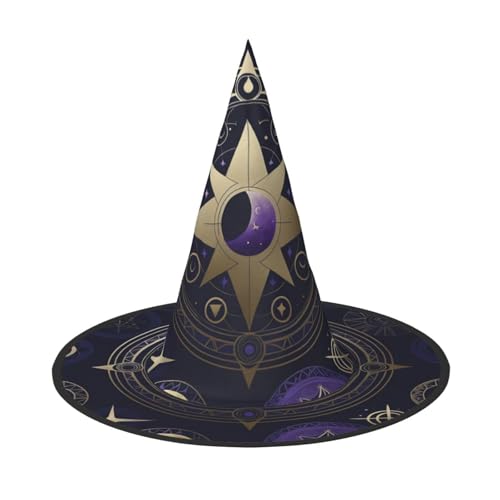 Zaixiansj Halloween-Hexenhut, mystisches Symbol, Muster, Kostüm, Kopfbedeckung, Erwachsene, gruseliger Hut, Festival-Kopfbedeckung von Zaixiansj