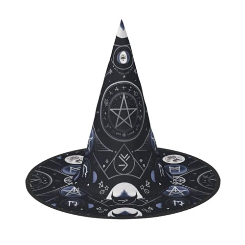 Zaixiansj Halloween-Hexenhut, mystisches Symbol, Wörter, Druck, Kostüm, Kopfbedeckung, Erwachsene, gruseliger Hut, Festival-Kopfbedeckung von Zaixiansj