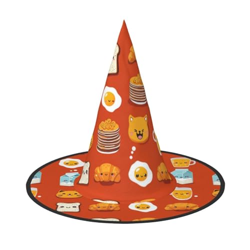 Zaixiansj Halloween-Hexenhut, niedlicher Cartoon-Frühstücksdruck, Kostüm, Kopfbedeckung, Erwachsene, gruseliger Hut, Festival-Kopfbedeckung von Zaixiansj