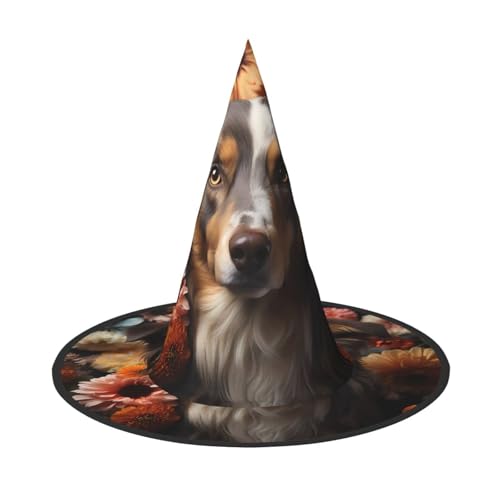Zaixiansj Halloween-Hexenhut, niedlicher Hund mit Blumendruck, Kostüm, Kopfbedeckung, Erwachsene, gruseliger Hut, Festival-Kopfbedeckung von Zaixiansj