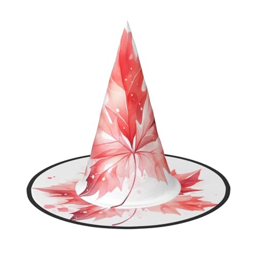 Zaixiansj Halloween-Hexenhut, roter Ahornblatt-Druck, Kostüm, Kopfbedeckung, Erwachsene, gruseliger Hut, Festival-Kopfbedeckung von Zaixiansj
