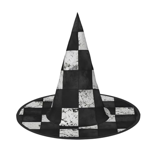 Zaixiansj Halloween-Hexenhut, schwarz-weiß, Schachbrettdruck, Kostüm, Kopfbedeckung, Erwachsene, gruseliger Hut, Festival-Kopfbedeckung von Zaixiansj