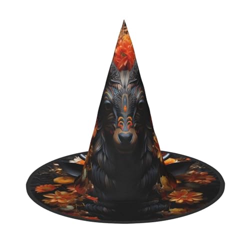 Zaixiansj Halloween-Hexenhut, schwarze Antilope mit Blumendruck, Kostüm, Kopfbedeckung, Erwachsene, gruseliger Hut, Festival-Kopfbedeckung von Zaixiansj