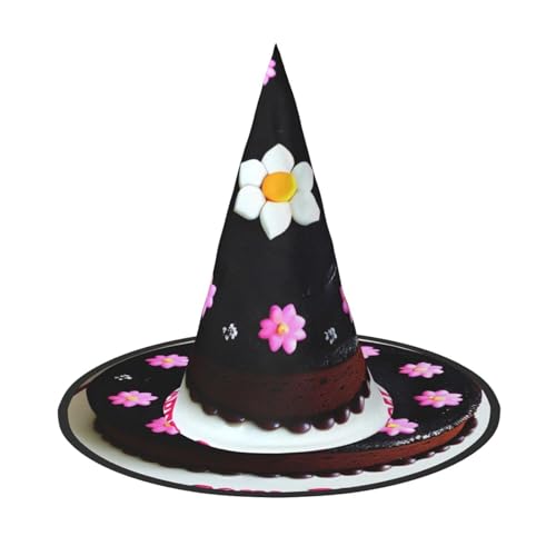 Zaixiansj Halloween-Hexenhut, schwarze Schokoladenkuchen-Druck, Kostüm, Kopfbedeckung, Erwachsene, gruseliger Hut, Festival-Kopfbedeckung von Zaixiansj
