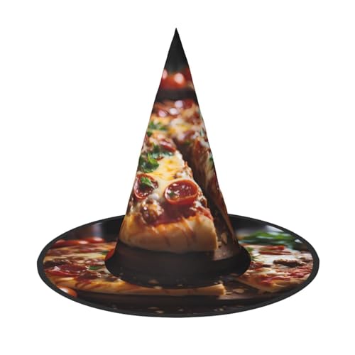 Zaixiansj Halloween-Hexenhut, verführerische Wurst-Pizza-Druck, Kostüm, Kopfbedeckung, Erwachsene, gruseliger Hut, Festival-Kopfbedeckung von Zaixiansj