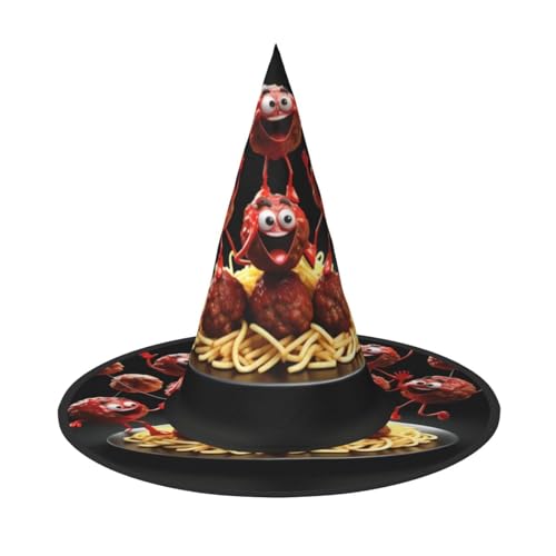 Zaixiansj Halloween-Hexenhut, verrücktes Fleischbällchen-Muster, Kopfbedeckung, Erwachsene, gruseliger Hut, Festival-Kopfbedeckung von Zaixiansj