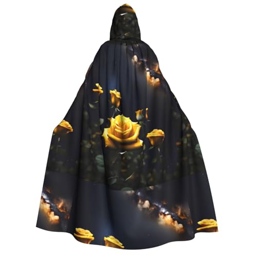 Zaixiansj Kapuzenumhang für Erwachsene, für Halloween, Party, Cosplay, schöne gelbe Rosen, bedruckt, Kapuzenmantel, Kostüm-Zubehör von Zaixiansj