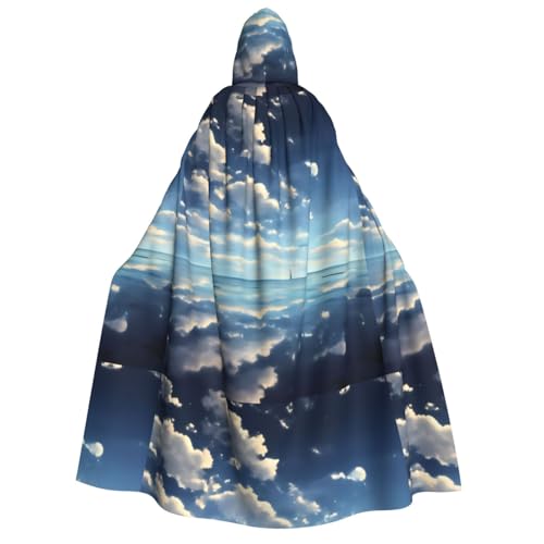 Zaixiansj Kapuzenumhang für Erwachsene, für Halloween, Party, Cosplay, weiße Wolken über dem Meer, bedruckt, Kapuzenmantel, Kostüm, Umhang, Zubehör von Zaixiansj