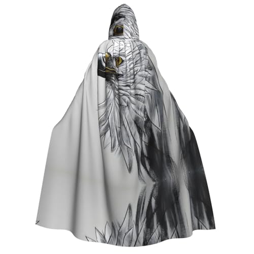 Zaixiansj Kapuzenumhang für Erwachsene, für Halloween-Party, Cosplay, Skizzieren eines Adler-Drucks, Kapuzenmantel, Kostüm, Umhang, Zubehör von Zaixiansj