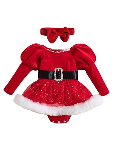 Zaldita Baby Mädchen Weihnachten Kleid Weihnachtself Kostüm Samtkleid Festlich Prinzessin Kleid Geburtstag Cosplay Verkleidung Ea Rot 62-68 von Zaldita