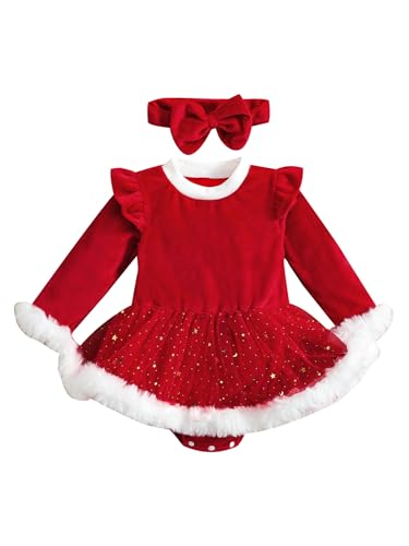Zaldita Baby Mädchen Weihnachten Kleid Weihnachtself Kostüm Samtkleid Festlich Prinzessin Kleid Geburtstag Cosplay Verkleidung Eb Rot 86-92 von Zaldita