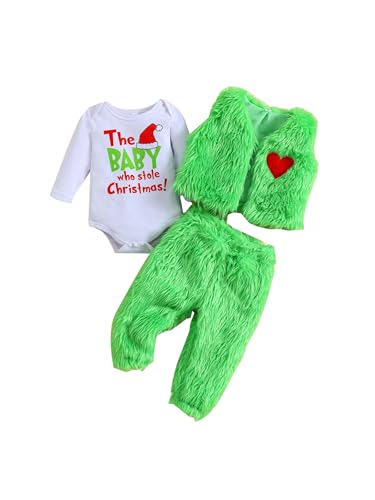 Zaldita Baby Weihnachtskostüm Langarm Weihnachten Bodysuit + Weste + Weihnachtsrock mit Fleece Weihnachtswichtel Kostüm Cosplay Grün 86-92 von Zaldita