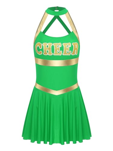 Zaldita Damen Cheer Leader Kostüm Neckholder Cheerleading Kleid Rückfrei Minikleid High School Uniform Party Cosplay Outfit Grün L von Zaldita