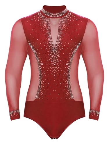 Zaldita Damen Tanzleotard Langarm See-Through Mesh mit Glitzernden Steinen für Party und Tanz Rot XXL Zaldita Damen Tanzleotard Langarm See-Through Mesh mit Glitzernden Steinen für Party und Tanz Rot XXL von Zaldita