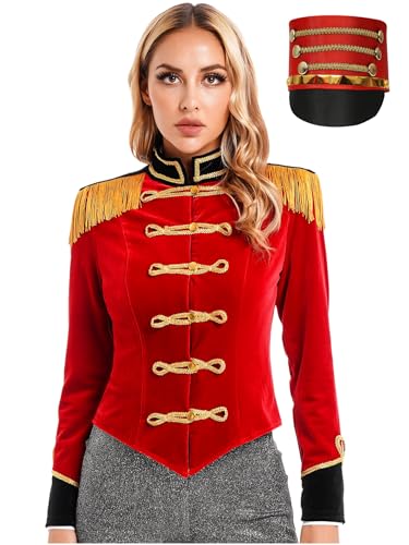 Zaldita Damen Zirkusdirektorin Kostüm Langarm Zirkus Jacke mit Hut Set Samt Kurzjacke Kopfebedeckung Showman Kostüm Fasching Verkleidung Rot M Zaldita Damen Zirkusdirektorin Kostüm Langarm Zirkus Jacke mit Hut Set Samt Kurzjacke Kopfebedeckung Showman Kostüm Fasching Verkleidung Rot M von Zaldita