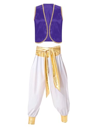 Zaldita Herren Araber Prinz Kostüm Aladin Kostüm Set Flaschengeist Dschinn Outfit Fasching Party Cosplay Verkleidung C Dunkellila und Weiß M von Zaldita