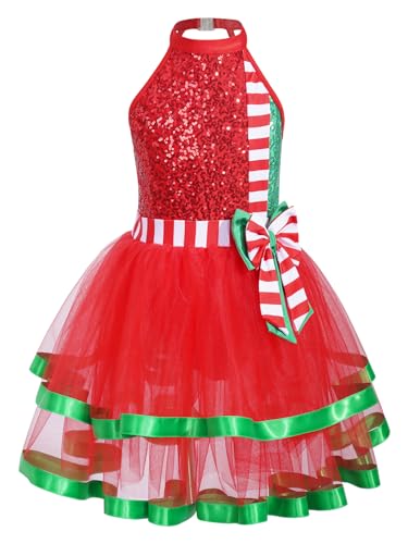 Zaldita Kinder Mädchen Weihnachtskostüm Ärmellos Weihnachten Kleid mit Tuturock Pailletten Prinzessin Kleid Nikolaus Kostüm Cosplay Party Rot 158-164 von Zaldita