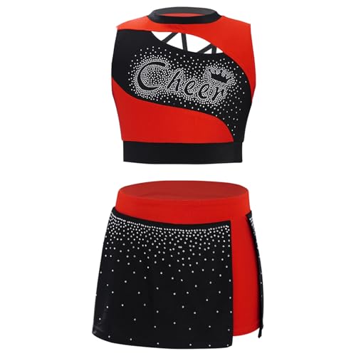 Zaldita Mädchen Cheer Leader Kostüm Tanz Outfit Cheerleading Uniform mit Ärmellos Crop Top Minikleid Schulmädchen Cosplay Rot 122-128 Zaldita Mädchen Cheer Leader Kostüm Tanz Outfit Cheerleading Uniform mit Ärmellos Crop Top Minikleid Schulmädchen Cosplay Rot 122-128 von Zaldita