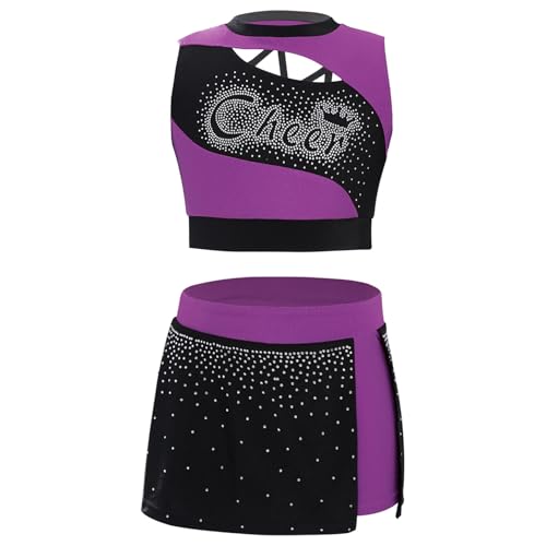 Zaldita Mädchen Cheer Leader Kostüm Tanz Outfit Cheerleading Uniform mit Ärmellos Crop Top Minikleid Schulmädchen Cosplay Violett 146-152 Zaldita Mädchen Cheer Leader Kostüm Tanz Outfit Cheerleading Uniform mit Ärmellos Crop Top Minikleid Schulmädchen Cosplay Violett 146-152 von Zaldita